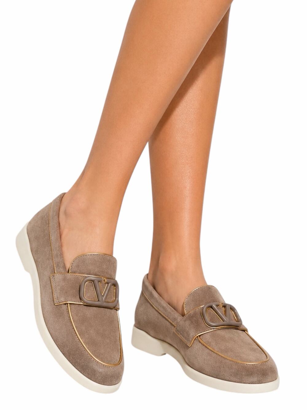 Valentino Garavani Leisure Flows Split Vlogo Suede Loafer Taupe Size 38.5